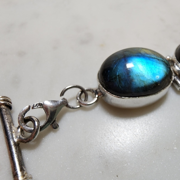Sterling Silver Labradorite Link Bracelet – Oval Cabochon Stones - Picture 11 of 17